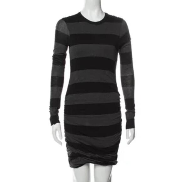 A.L.C. Black Charcoal Wide Striped Long Sleeve Stretch Body Con Mini Dress - Picture 1 of 10